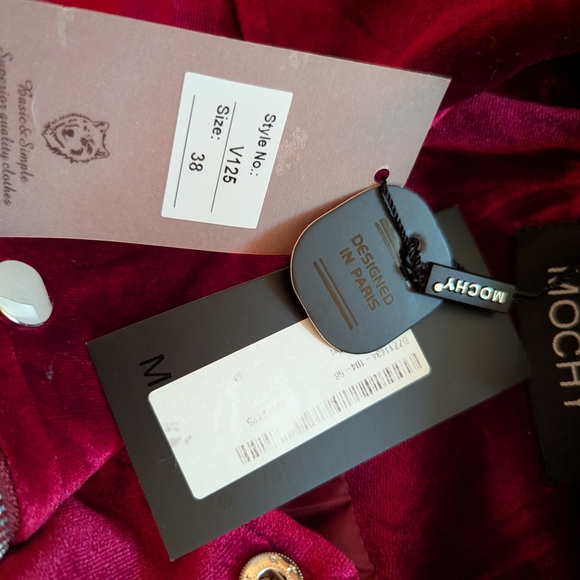 Vibrant Berry Red Women's Velvet Motorcycle Jacket - 38 - Picture 3 of 3